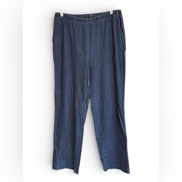 Lands' End Pants - Lands’ End Pull-On Denim Pants Women’s Size M 10–12 Elastic Waist Straight Leg